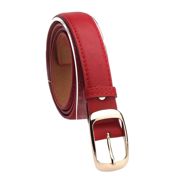 ManxiVoo Ceinture Mince Simple pour Femmes Bord Ébréché Accessoire de Mode Taille Ajustable pour Robes Rouge