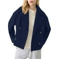 thumbnail image 2 of Cropped Trench Coat Wool Blend Notched Stand Collar Double Breasted Womens Short Pea Overcoat Jackets, 2 of 4