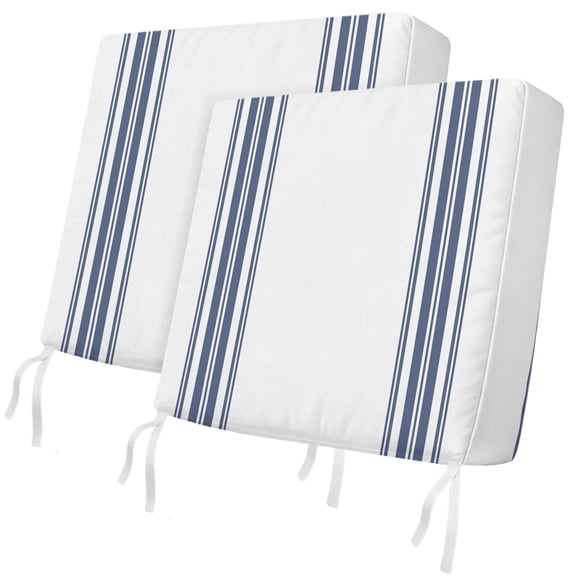 Outdoor Patio Cushion Covers 2 Pack Blue White Striped Chair Cushion Seat Pads with Ties & Zipper Waterproof Seat Cover Farmhouse Striped Chair Slipcovers for Outdoor Furniture Couch Sofa 20x18 Inch