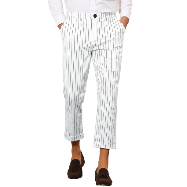 Pantalones a rayas INSPIRE CHIC para hombre, corte ajustado, frente plano, recortados y cónicos, blancos, talla 38