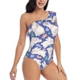 thumbnail image 3 of Rateoe Cute White Rabbit Pattern Women One Piece Swimsuits Tummy Control One Shoulder Bathing Suits Ruffle Swimwear-Small, 3 of 6