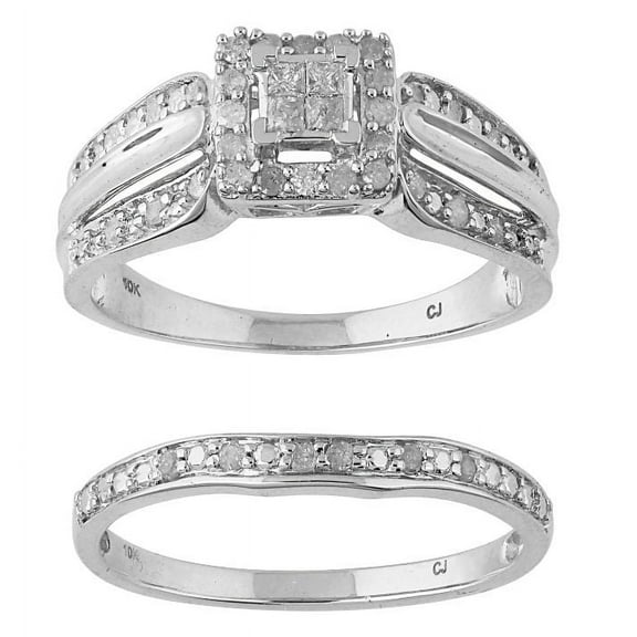 "Forever Bride 0.33ct (J,I3) Round Princess Diamond Engagement Wedding Ring 10K White."