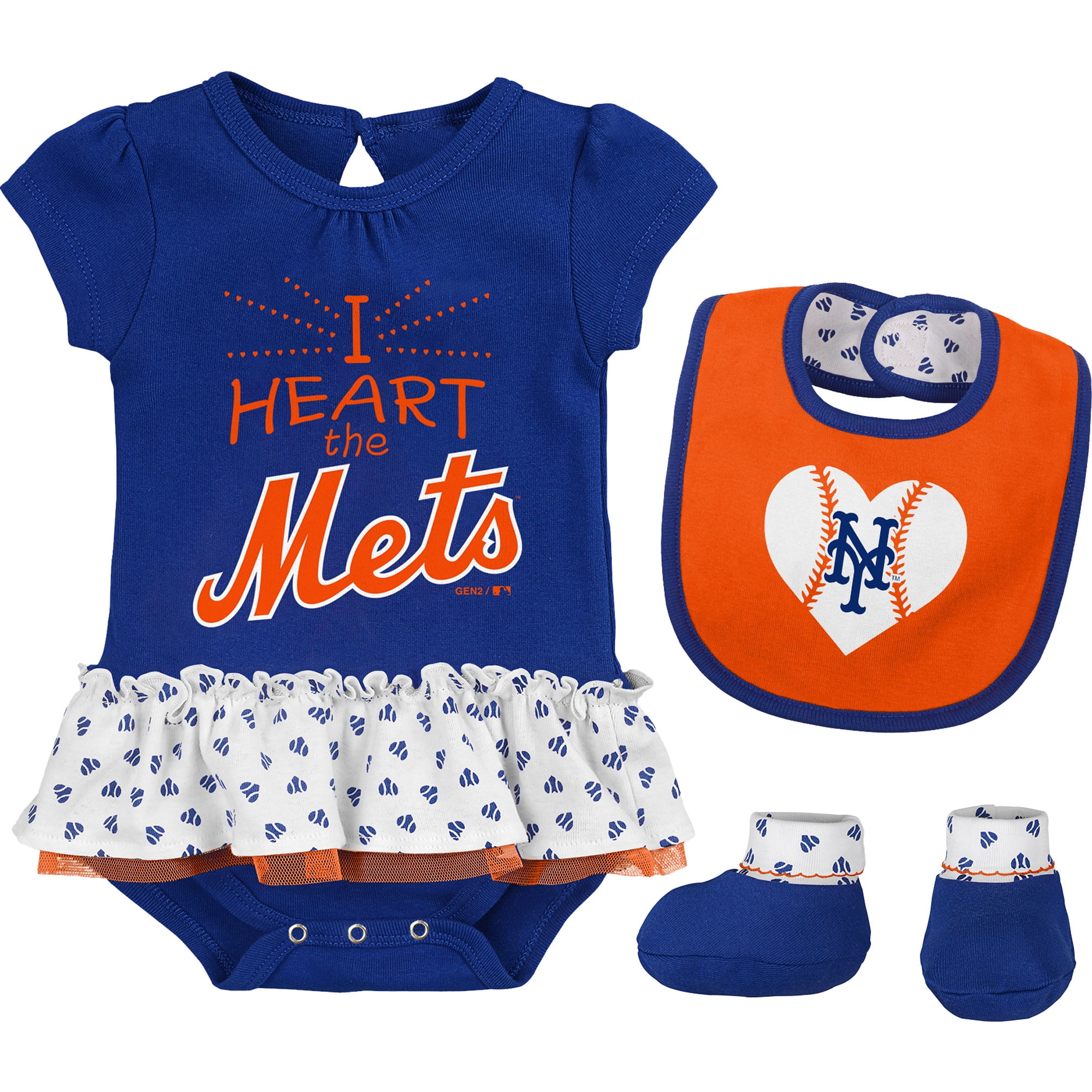 New York Mets Girls Infant Bodysuit, Bib And Booty Set Royal Orange by Outerstuff
