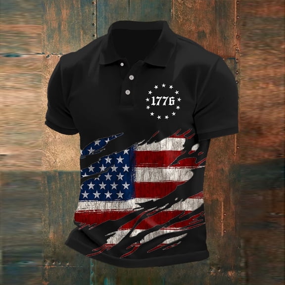 Mens 250 Anniversary Polo Shirts Button Down Short Sleeve Usa Shirt American Flag Print Independence Day Patriotic Golf Tee Tops