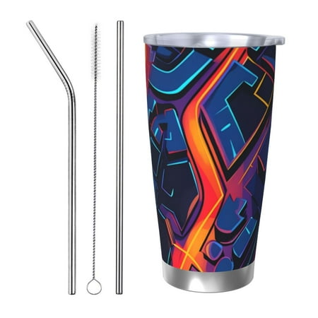 

Qekee Neon City Map Print 20OZ Car Cup Stainless Steel Vacuum Insulated Tumbler Tumbler Cup With Lid And Straw Travel Coffee Mug-Straw Three-piece Set