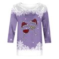 thumbnail image 4 of Sharpies Hauts Grande Taille pour Femmes, Mode Féminine Chemisier Ajusté Imprimé Manches 3/4, Col Rond Chemises Décontractées/violet, (TTG), 4 of 4