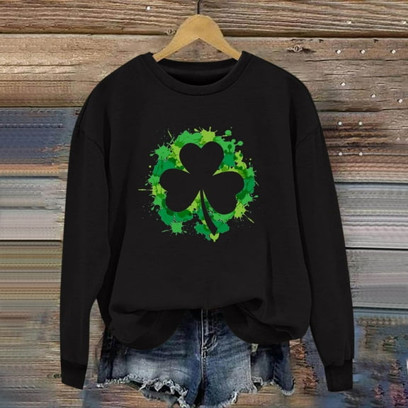xixinqiwan St Patricks Day Sweatshirt for Women,Women Shamrock Heart Shirts Irish Gift Crewneck Casual Loose Fit Tops St Patricks Day Shirt