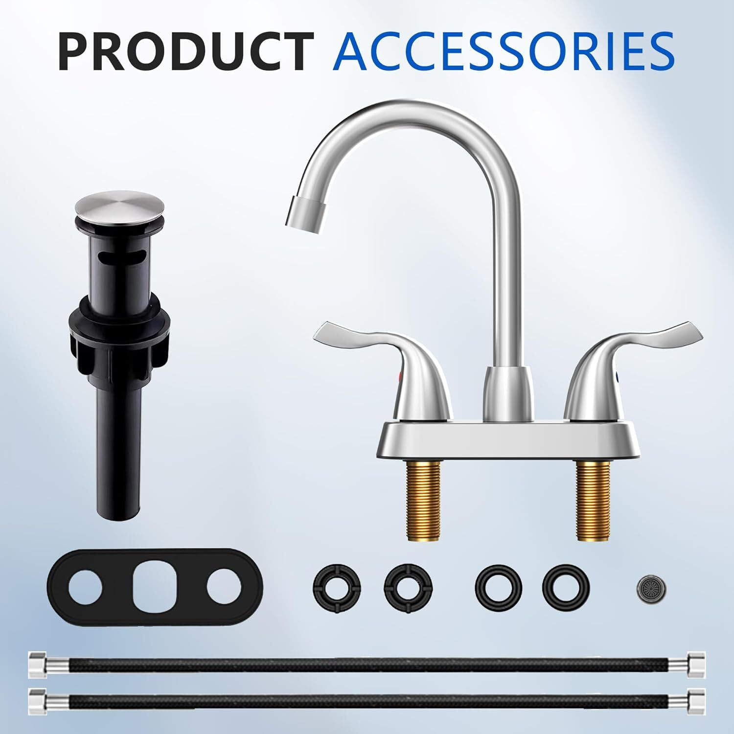 Bathroom Sink Faucet, 2 Handle Bathroom Faucet 4 Inch Centerset Bathroom Faucet 2 or 3 Hole Vanity Sink Faucet, Faucet Bathroom with Pop-up Drain and Supply Lines (Brushed Nickel)