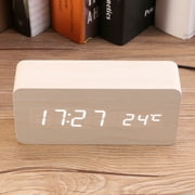 Greensen Horloge de table, réveil, réveil électronique numérique en bois LED en bois USB Contrôle la température de bureau