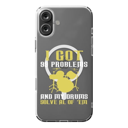 DistinctInk MagSafe Clear Case for Apple iPhone 16 Plus (6.7 Screen) – Got 99 Problems & My Drums Solve Em – Raised Bezel Screen Guard