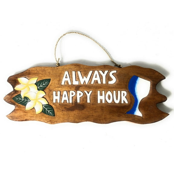 Tiki Bar Sign "Always Happy Hour" w/ Plumeria & Cocktail | #snd2504550