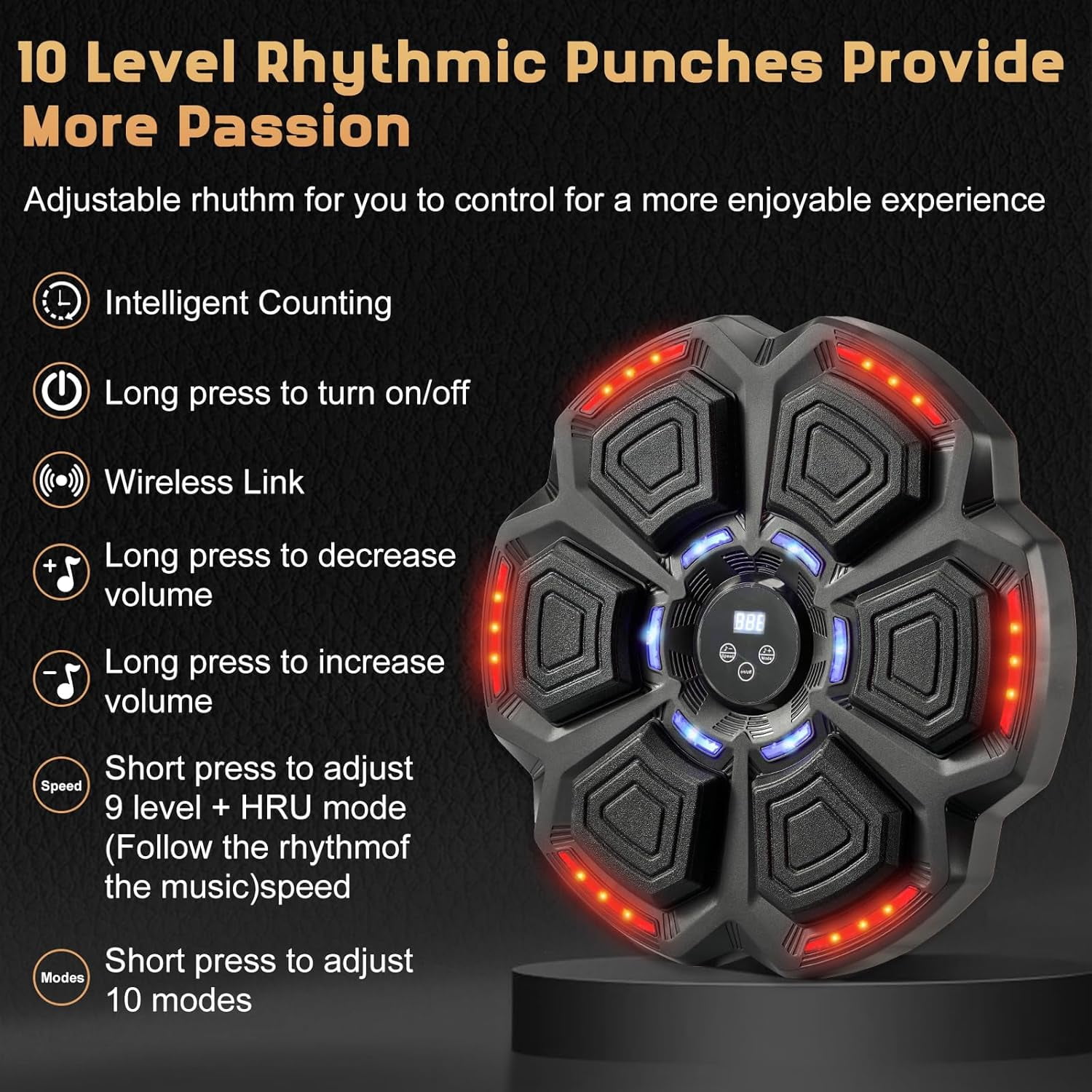 Music Boxing Machine for Adults, Wall Mounted Smart Bluetooth Boxing Training Equipment, Music Punching Machine for Kids with 2 Pairs Boxing Gloves , 10 Modes & 9 Speeds, Boxing Machine for Home,Gym