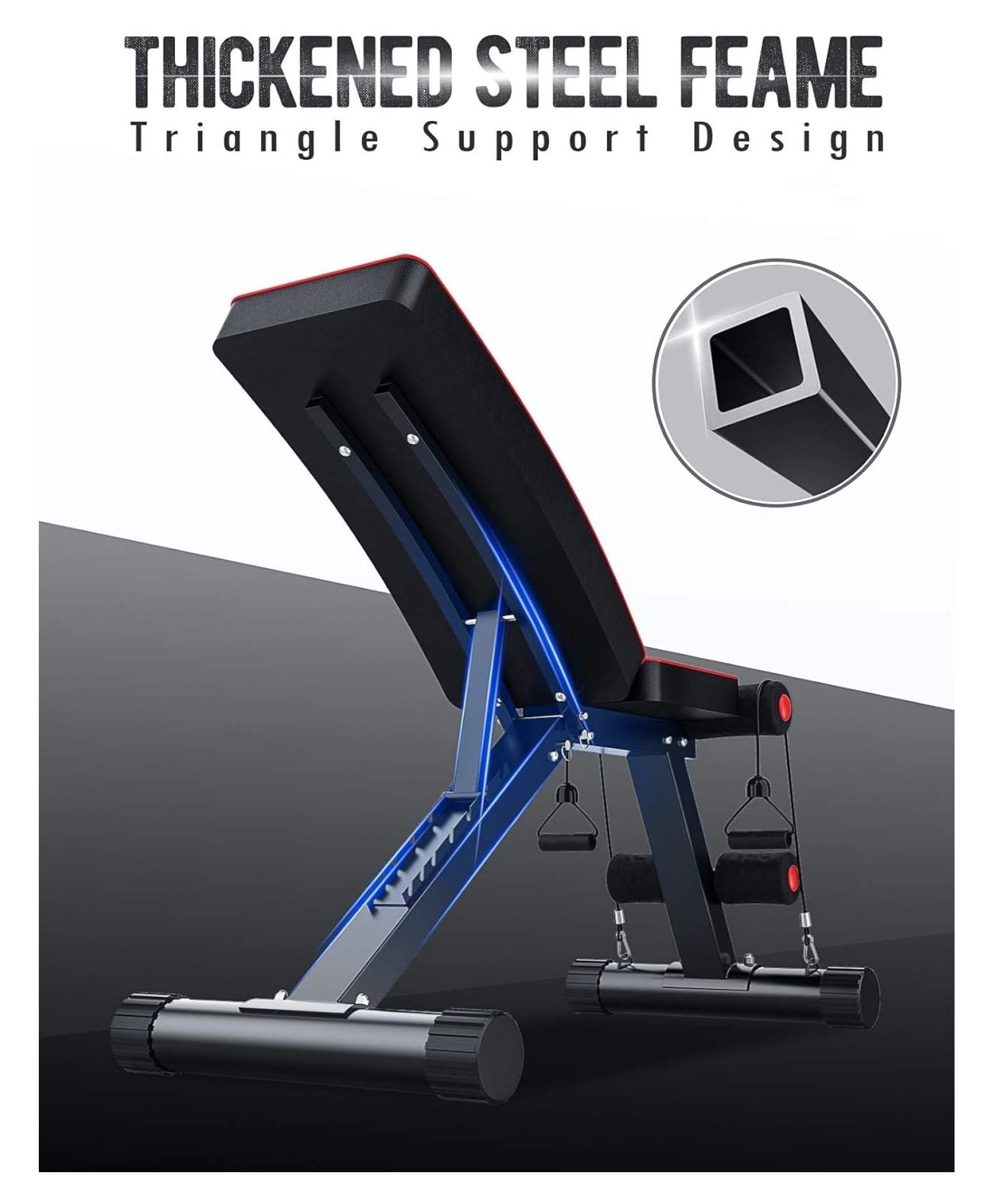 Workout Weight Benches 330lbs Capacity, Adjustable 7-levels Backrest Press, Foldable Incline Decline Exercise , 6 in 1 Flat Dumbbell Sits-up with Elastic Rope for Home Gym