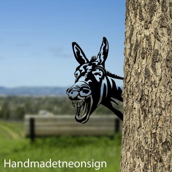 Handmadetneonsign Donkey On Branch Metal Tree Stake, Donkey Yard Garden Tree Stake, Donkey Metal Tree 68726