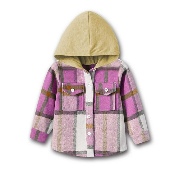 TAGOLD Kids Winter Coats,Fall Winter Jacket for Boys Girls,Hooded Long Sleeved Brushed Plaid Shirt Jacket