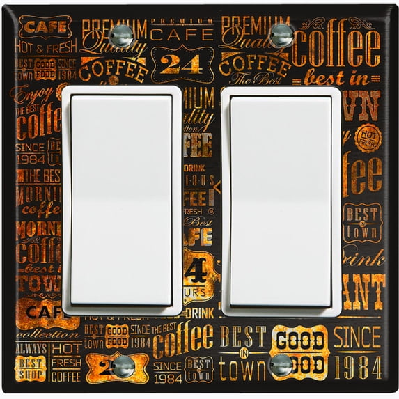 Metal Light Switch Wall Plate Outlet Cover (Coffee Shop Cafe Restaurant Sign Black Rust 2 Print - Double Rocker)