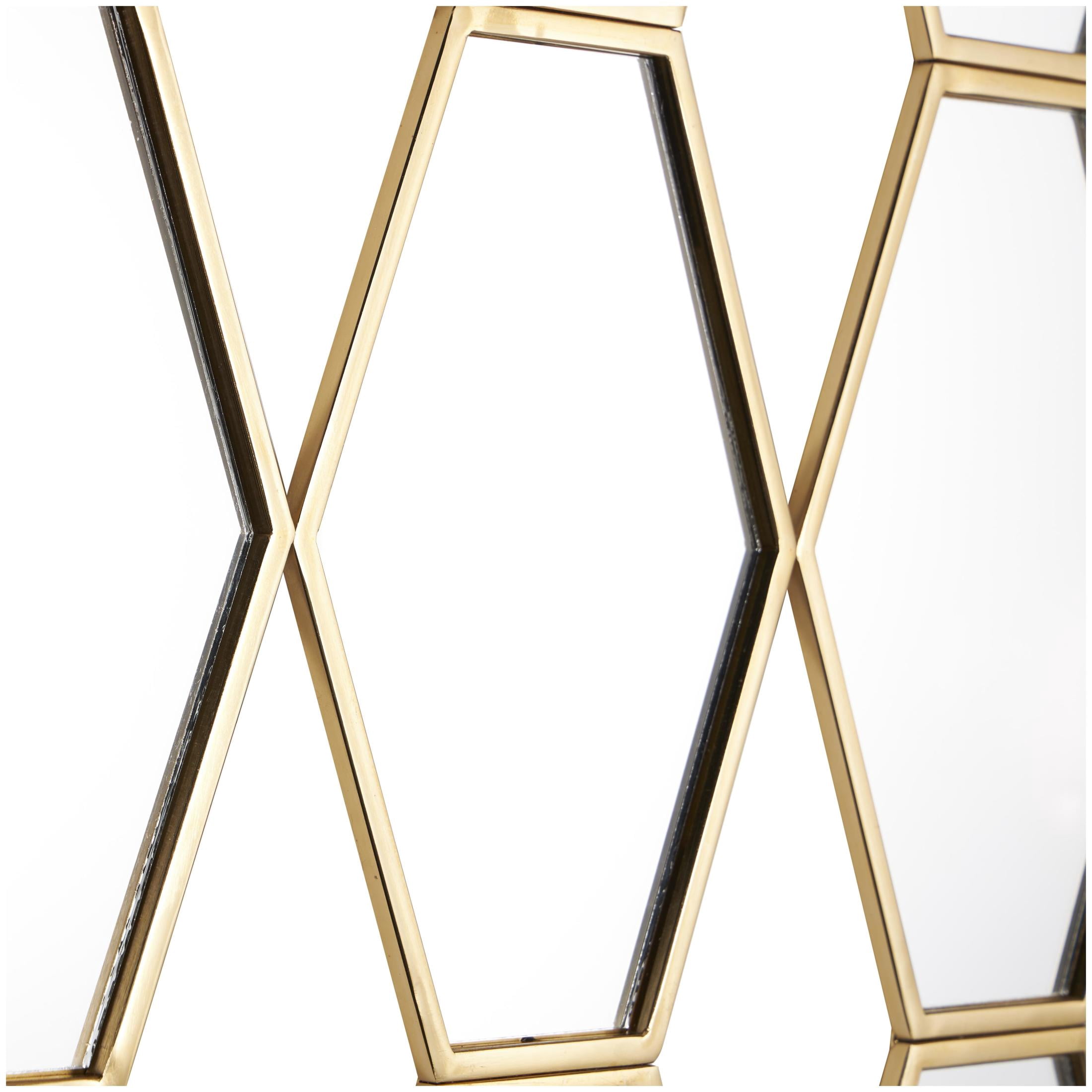 DecMode 29" x 53" Gold Hexagon Panel Geometric Wall Mirror