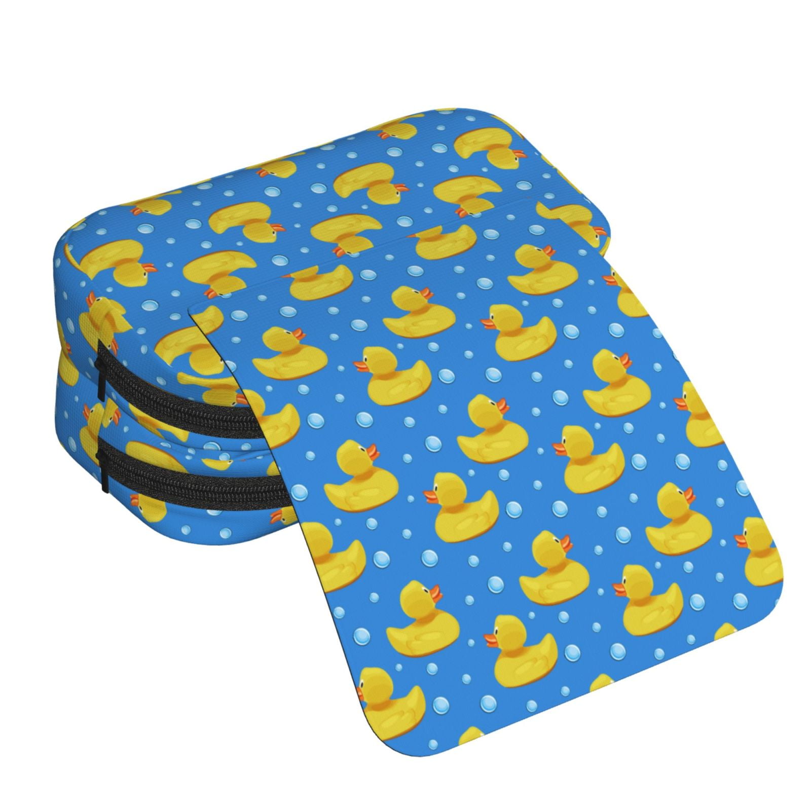 Rateoe Cute Yellow Rubber Ducks Pattern Double Clamshell Pen Case, Storage Organizer with Two Zipper Compartments– Holds Up to 50 Pencils & Pens