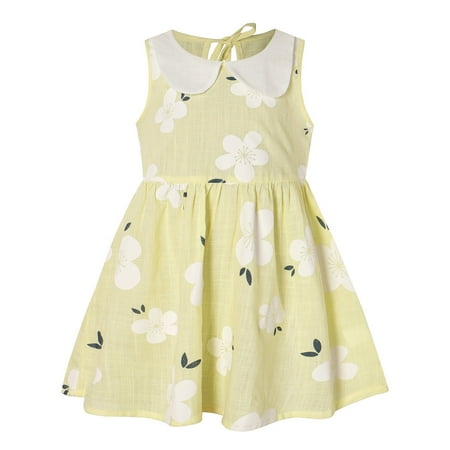 

FRSASU Clearance Toddler Kids Sleeveless Doll Collar Vest Dress Princess Dress Yellow 9-12 Months