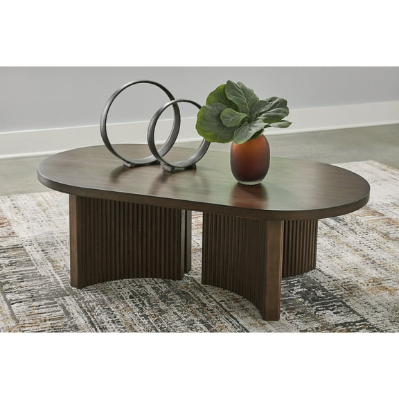 Signature Design by Ashley Korestone Mid-Century Oval Coffee Table, Dark Brown