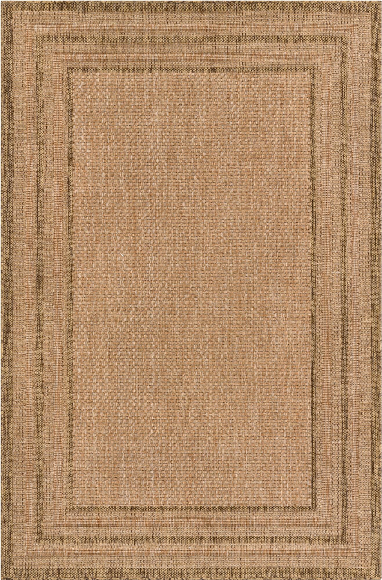 Unique Loom Outdoor Border Collection Area Rug - Multi Border (5' 3" x 8' Rectangle Tan/Light Brown)