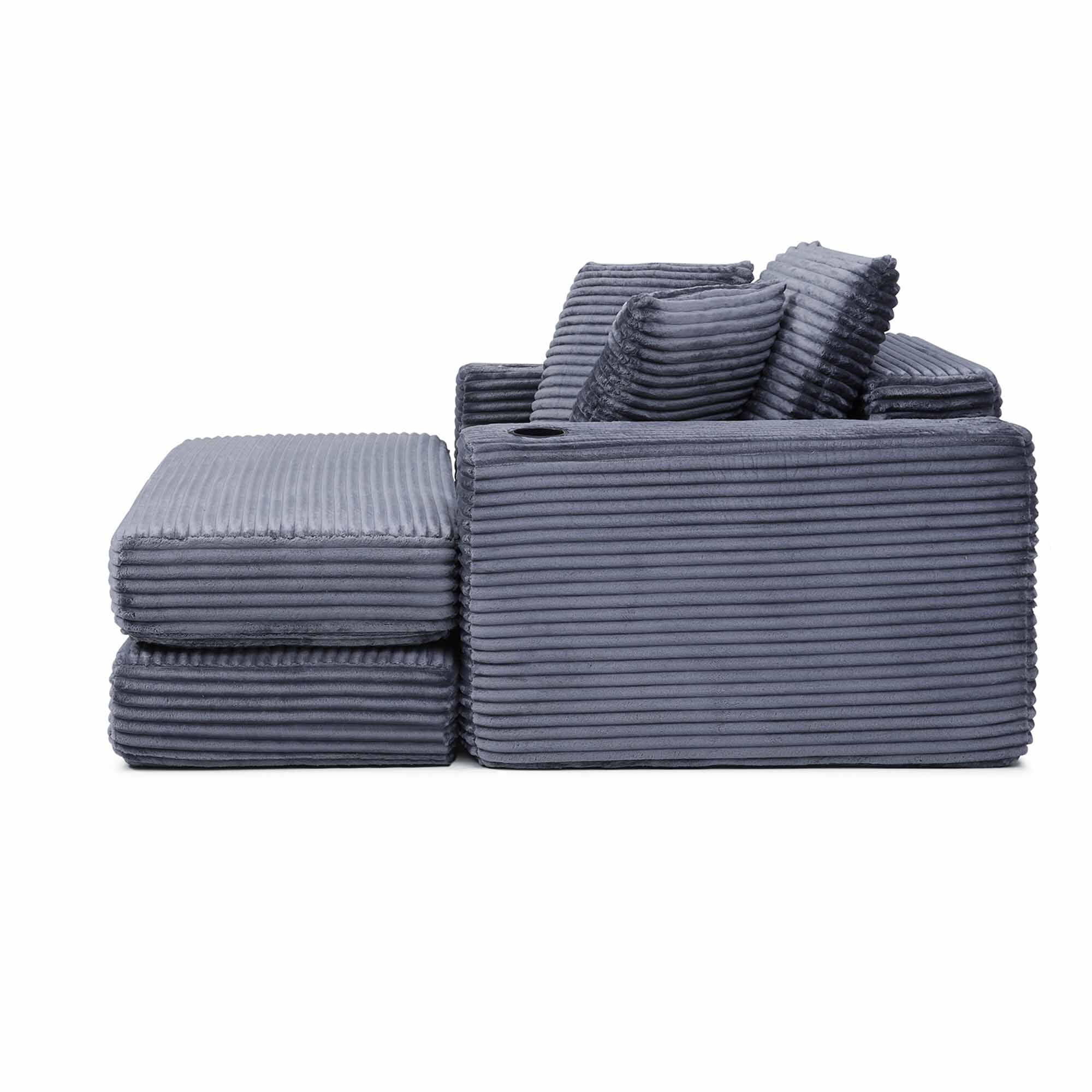 Lunale Boneless Chaise Lounge Chair with Ottoman, 52" Oversized 3-in-1 Convertible Sofa Chair for Living Room, Gray Corduroy