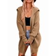 thumbnail image 3 of Women'S Solid Color Long-Sleeved Lapel Pocket Cardigan Three-Button Mid-Length Sweater Coat Khaki L, 3 of 10
