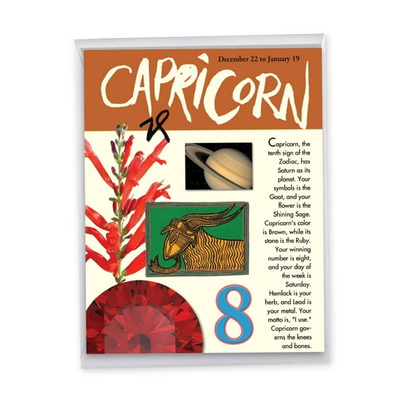 1 Large Happy Birthday Greeting Card (8.5 x 11 Inch) - Capricorn Birthday Card J9451