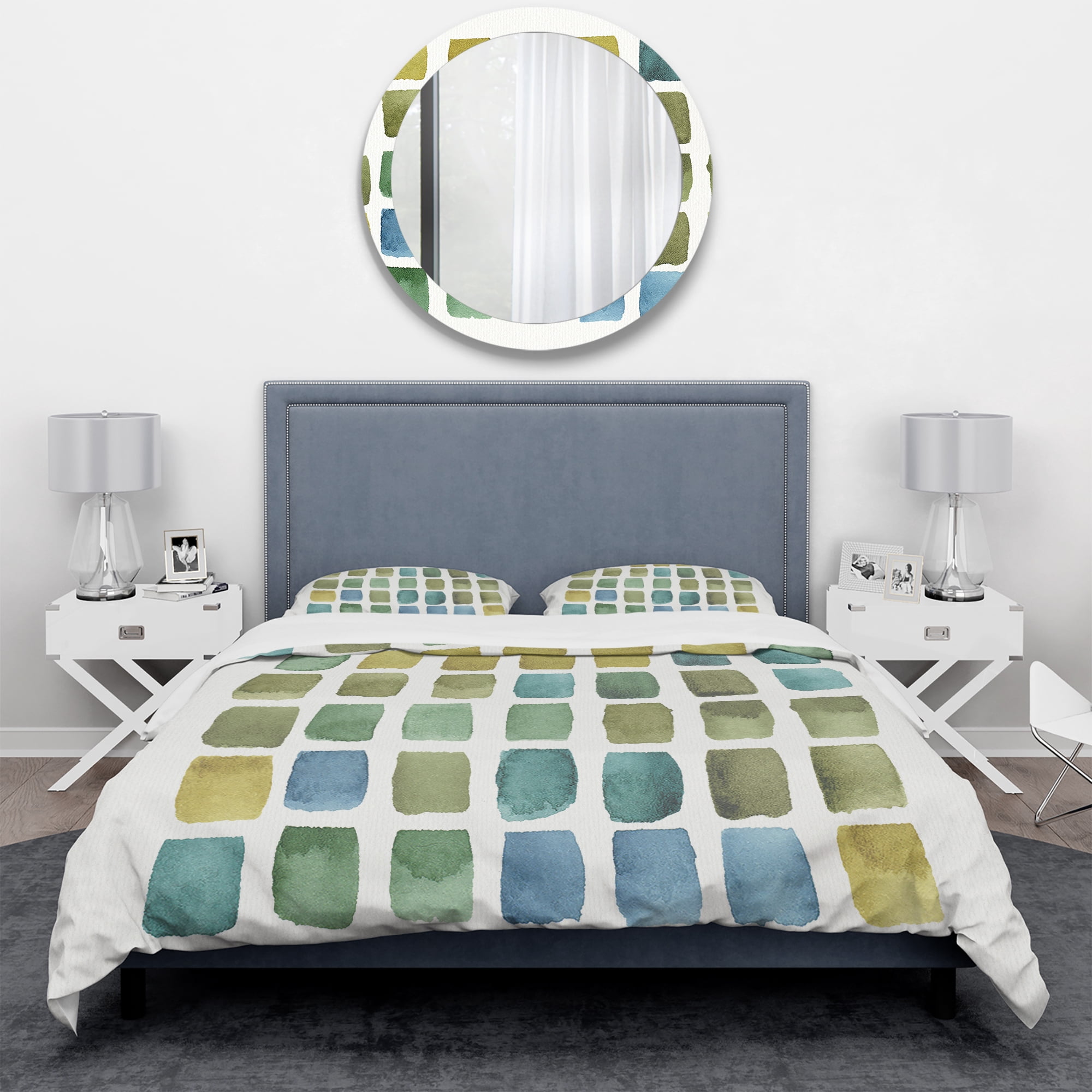 Designart 'Geometric Maze of Blue And Green' Geometric Duvet Cover Set