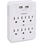 Surge Protector, POWRUI USB Wall Charger with 2 USB Charging Ports(Smart 2.4A Total), 6-Outlet Extender and Top Phone