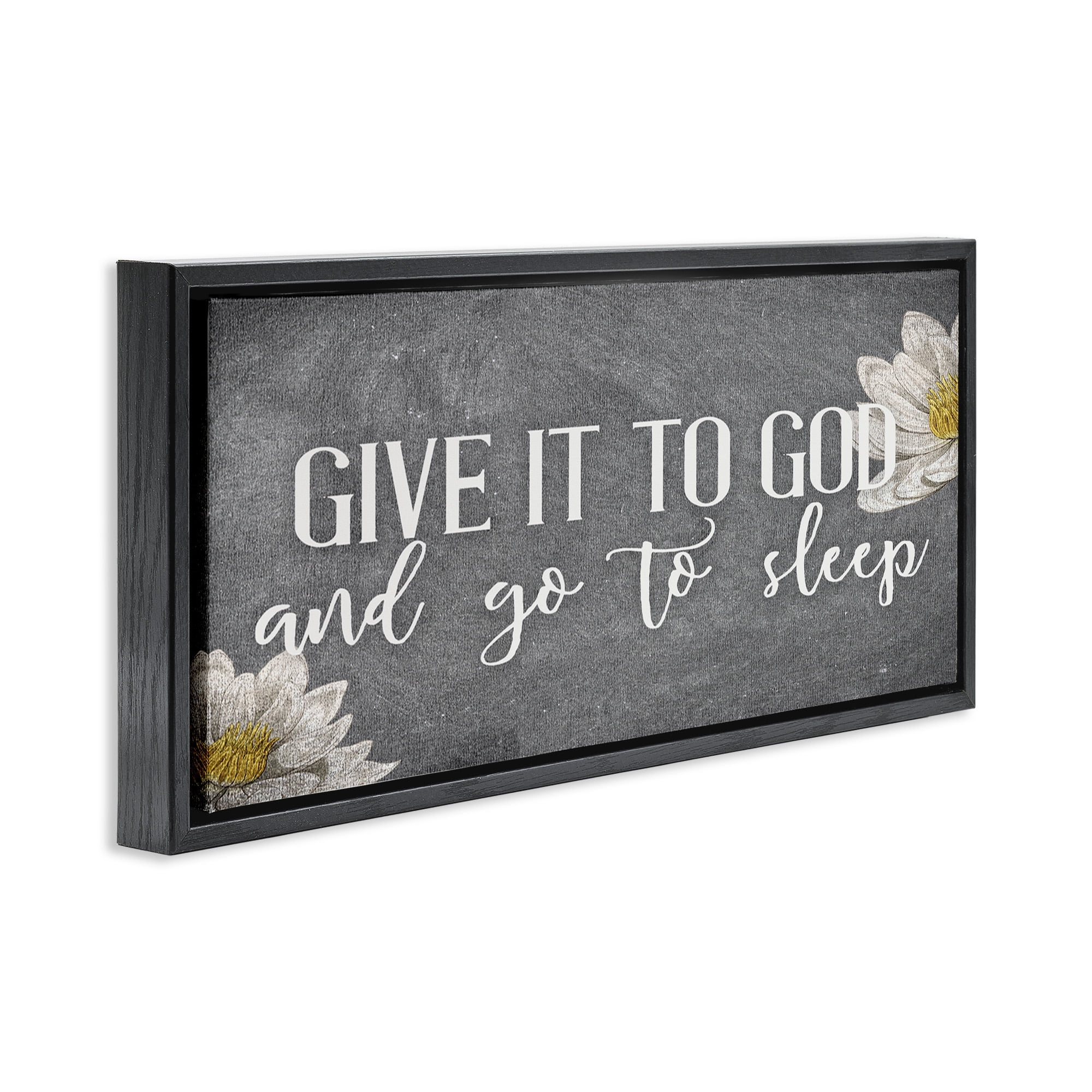 Stupell Industries Give It to God Grey Phrase Botanical & Floral Painting Black Floater Framed Canvas Art Print Wall Art, 31 x 14