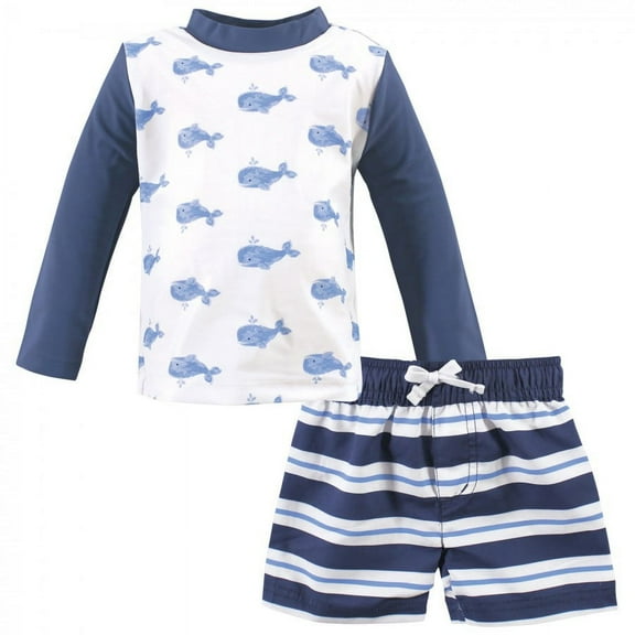 Hudson Baby Infant Boy Swim Rashguard Set, Blue Whale, 3-6 Months