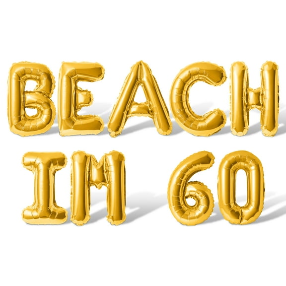 Letter Balloons - BEACH IM 60 16" Inch Alphabet Letters Foil Mylar Balloon 60th Birthday Party Banner (Gold)