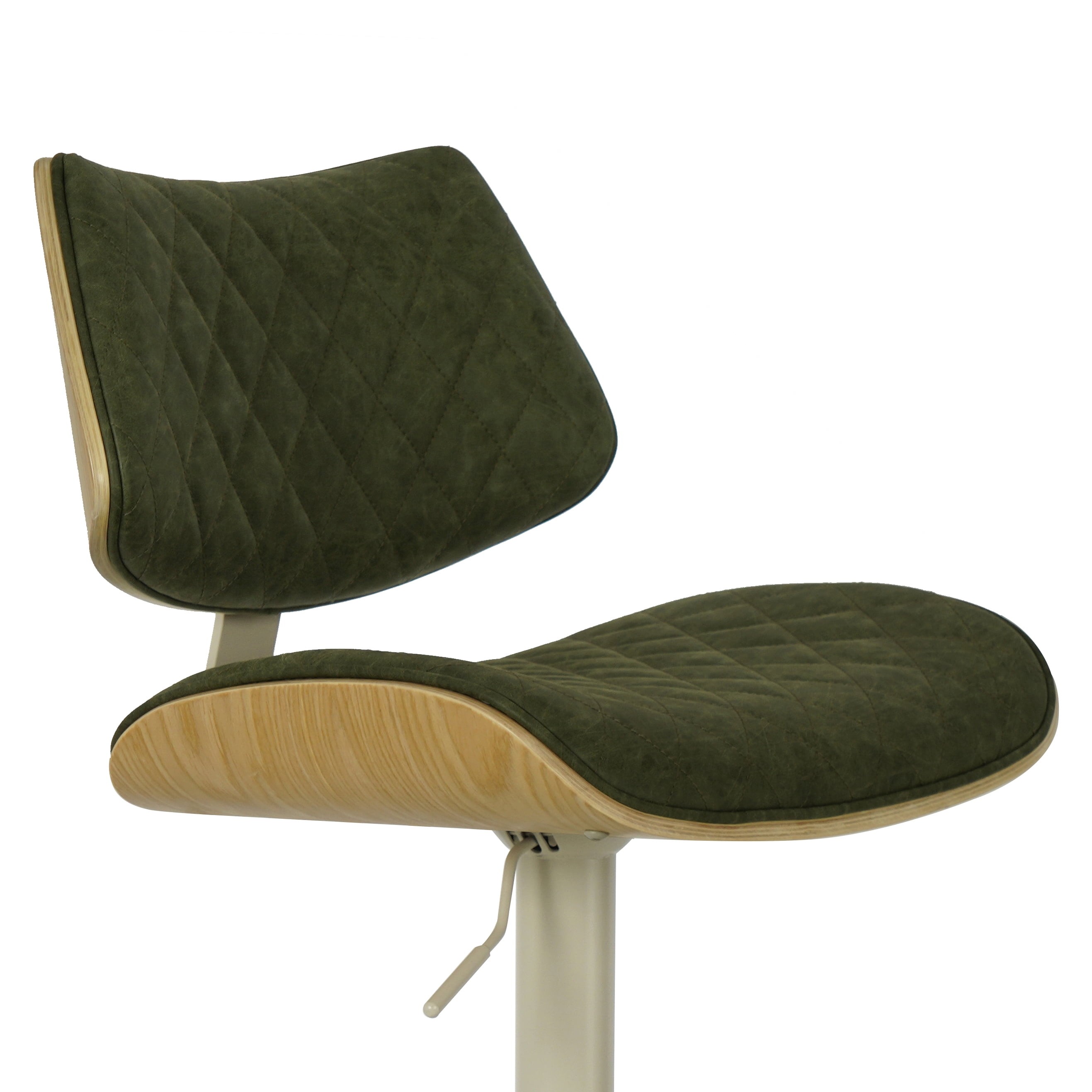 Leland Adjustable Swivel Vintage Green Curved Back Wood Bar Stool with Faux Leather Seat Set of 2