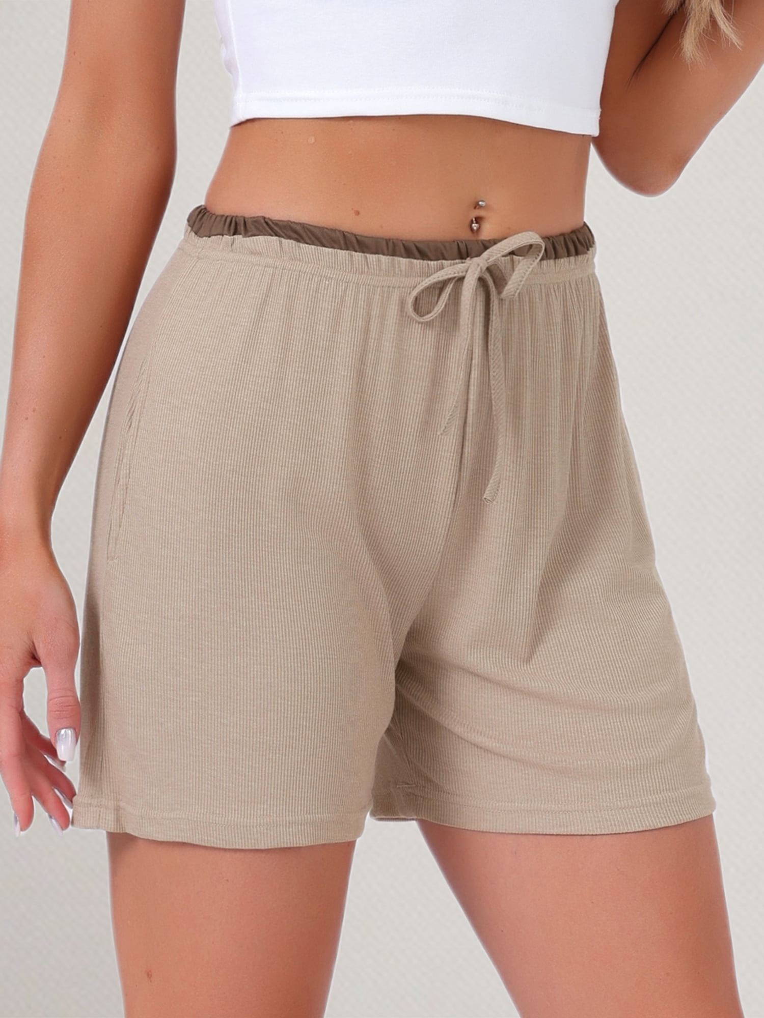 DARING DIVA Women's Elastic Waist Jersey Knit Soft Casual Contrast Hem S Brown