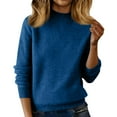 thumbnail image 2 of Cozy Mock Neck Sweaters for Women Long Sleeve Lightweight Soft Jumper Knitted Pullover Fall Clothes, Dark Blue XL, 2 of 8