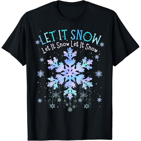 Let It Snow Tie Dye Snowflake Teacher Student Kid Merry Xmas T-ShirtMen's and women's gift, black and white T-shirt, size: Extra large S-4XL