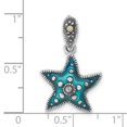 thumbnail image 4 of Sterling Silver Polished & Antiqued Blue Epoxy & Marcasite Star Pendant, 4 of 4