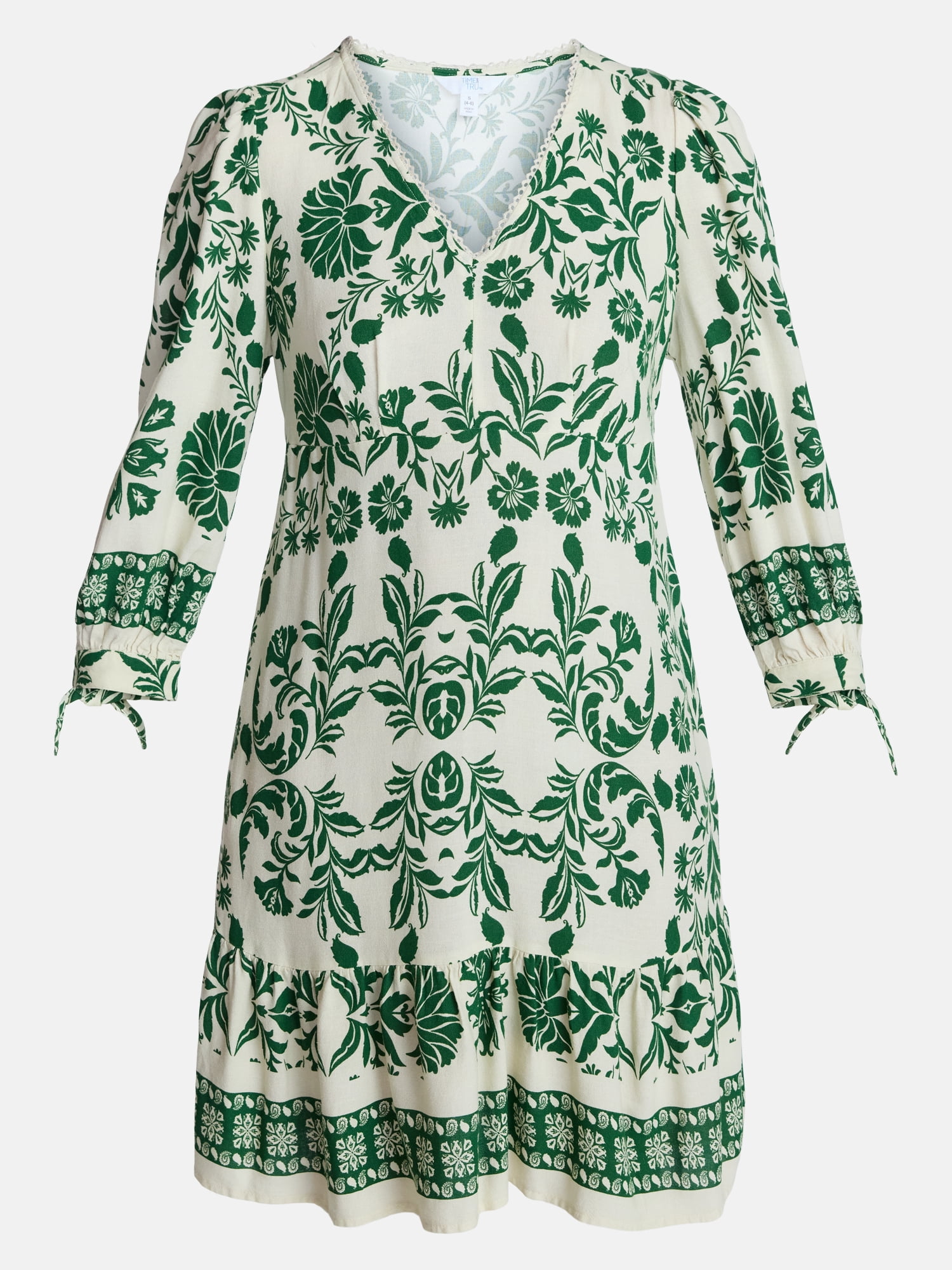 Time and Tru Women's Linen-Blend Border Print Mini Dress, Sizes XS-XXXL