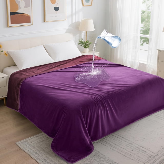 Manta impermeable LOOBANI reversible de franela suave para cama queen size