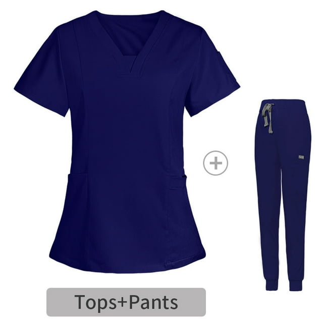 BVOFAR Scrubs for Women Set V Neck Short Sleeve Tops & Drawstring Jogger Pants Stretch Medical Nursing Uniforms with Pockets