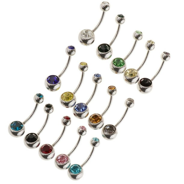 15pcs Assorted Color Navel Barbell Belly Button Bar Jewelry 18G Walmart