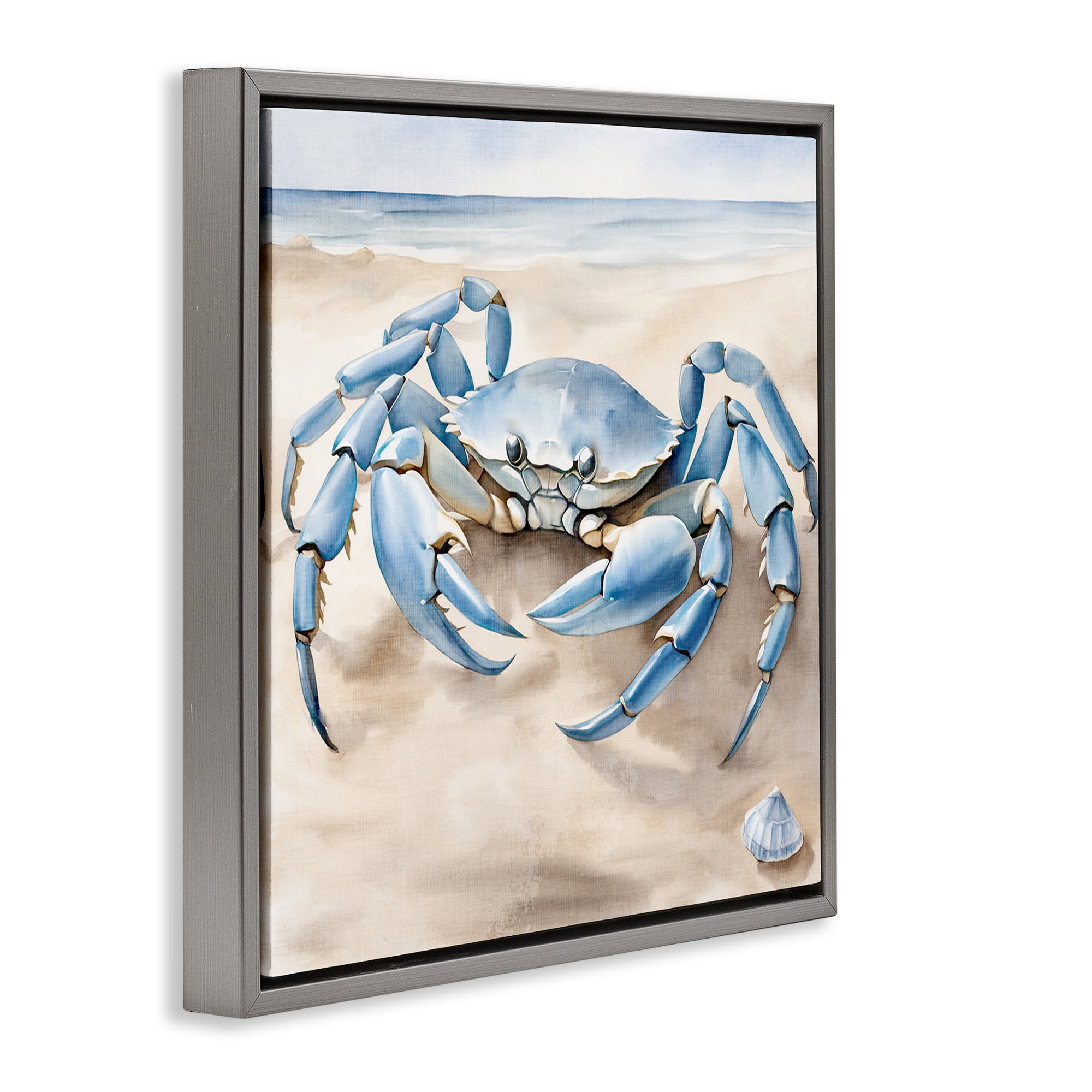 Stupell Industries Blue Crab on Beach Animals & Insects Painting Gray Floater Framed Canvas Art Print Wall Art, 25 x 25