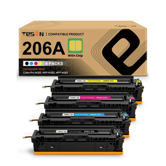 206A M283fdw Toner Cartridges 4 Pack with Chip Compatible Replacement for HP 206A Toner Set W2110A W2111A W2112A W2113A for HP Color Pro MFP M283fdw M283cdw M282nw M255dw M255nw