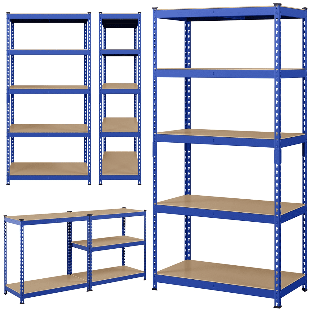 Yaheetech 3 Pieces of 5 Tiers Boltless Adjustable Metal Storage Shelving Units, Blue