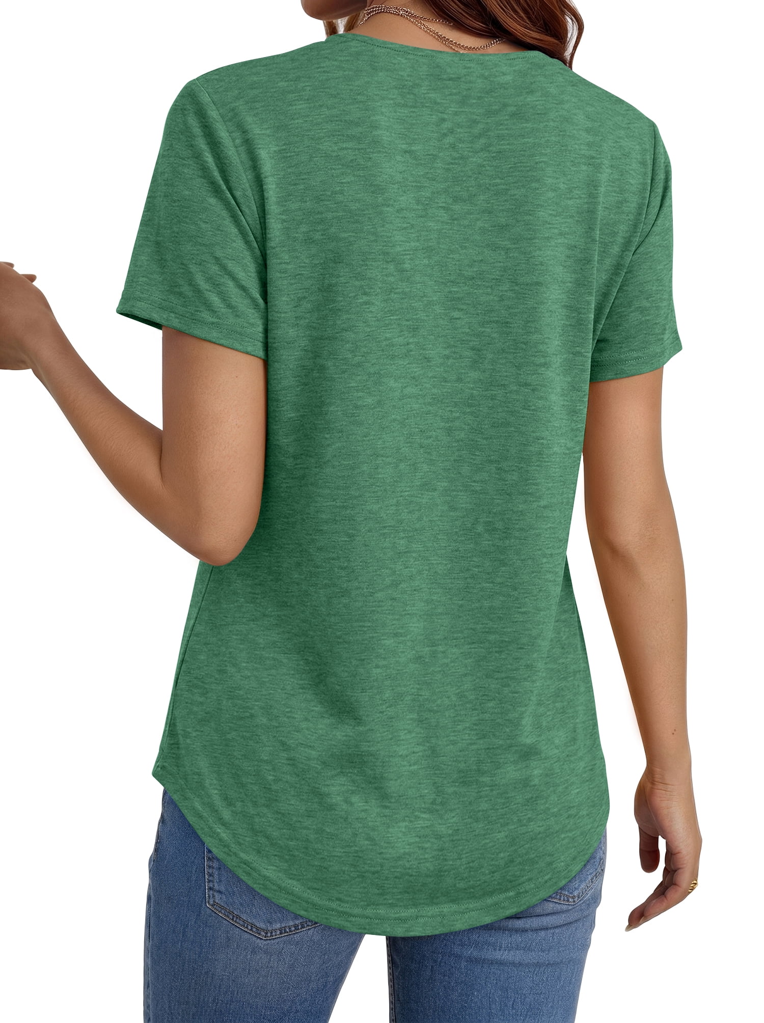 MOSHU Deep V Neck Womens Tops Curved Hem Shirts for Women Fashion Trendy Blouses Casual Loose Fit Tees Tops