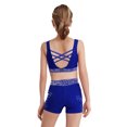 thumbnail image 4 of TiaoBug Kids Girls 2 Piece Gymnastics Dance Outfit Cheerleading Crisscross Back Crop Top with Shorts Set Blue 6, 4 of 7