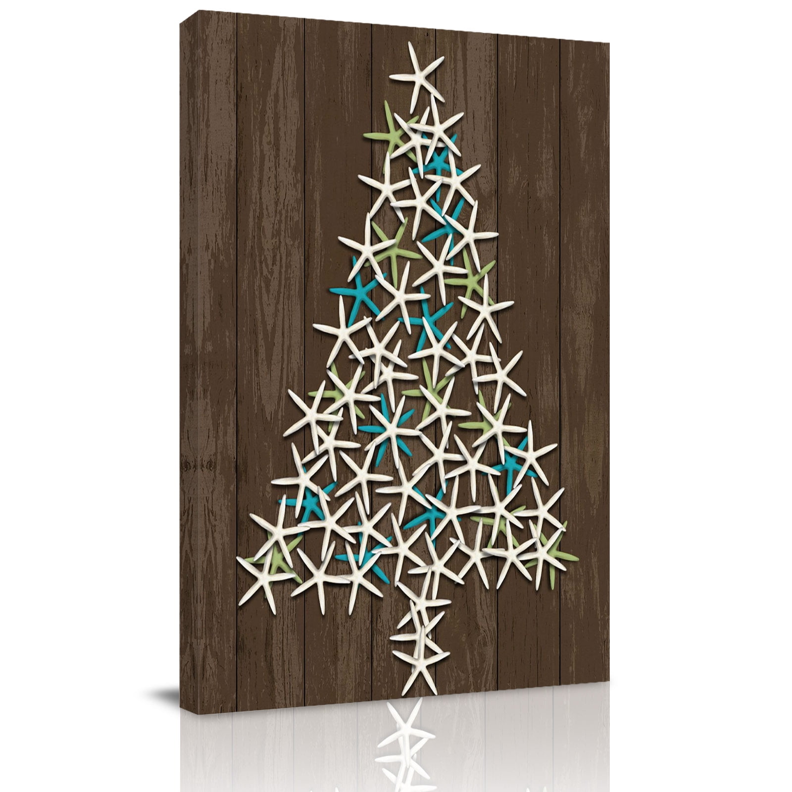 Canvas Wall Art Christmas Coastal Framed Canvas Prints for Living Room Bedroom Winter Xmas Pine Trees Starfish Wood Extra Large Gallery Wrapped Wall Decor for Home Office Gifts 24 x36