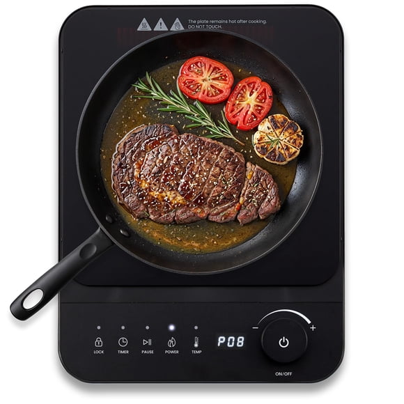 Elite Gourmet EIND57B SlimStore Placa de inducción, controles táctiles, perfil ultradelgado de 2 pulgadas, 10 niveles de potencia, temperaturas de 140 F a 465 F, calentamiento rápido, negro