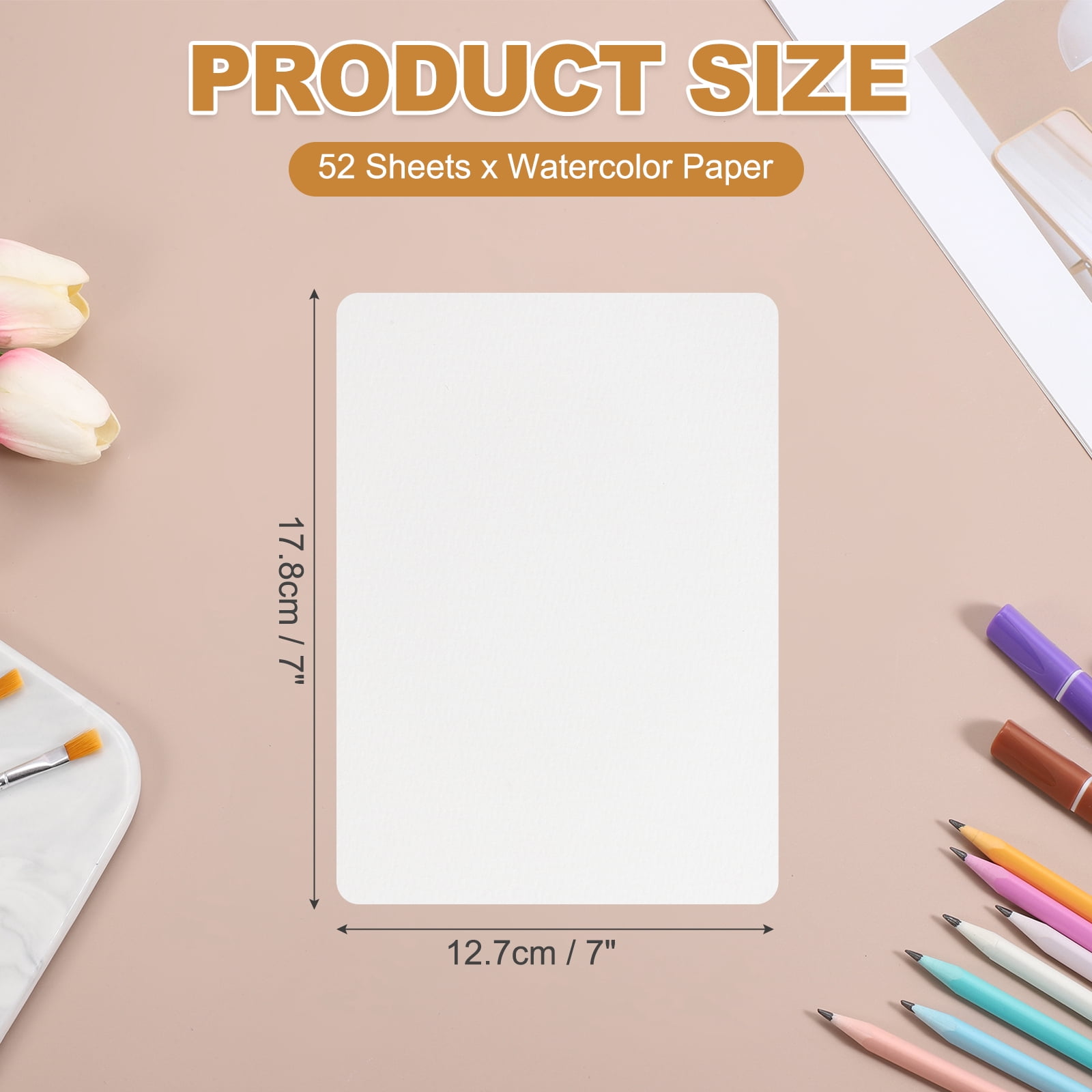 Uxcell 52 Pcs Watercolor Paper 5 x 7 Inch 140lb/300gsm Artist Painting Drawing Paper Bulk Cold Press Water Color Paint Sheet for Sketchbook Journal (Round Corner), White